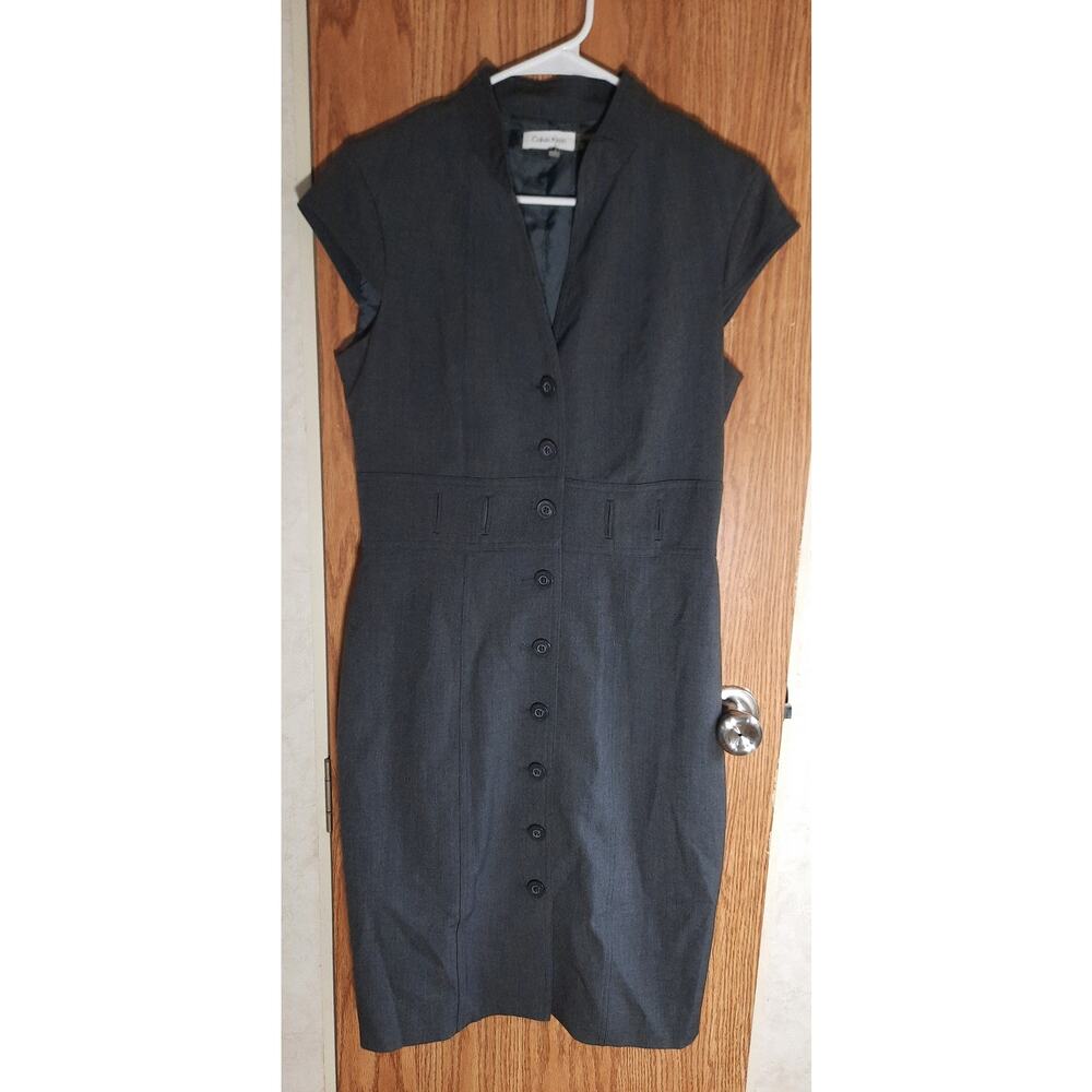 Calvin Klein Charcoal Sheath Dress Sz 6 Career Minimalist Work Office Classic